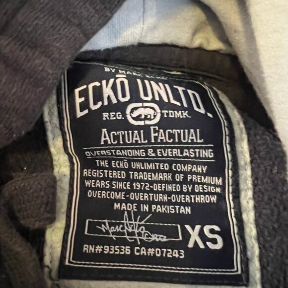 Ecko Unltd Sweatshirt Mens Small Full Zip Fleece Blue Pockets Hoodie Y2K Vintage - Picture 7 of 8